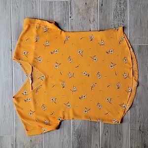 Pink Rose orange floral short sleeve blouse size small